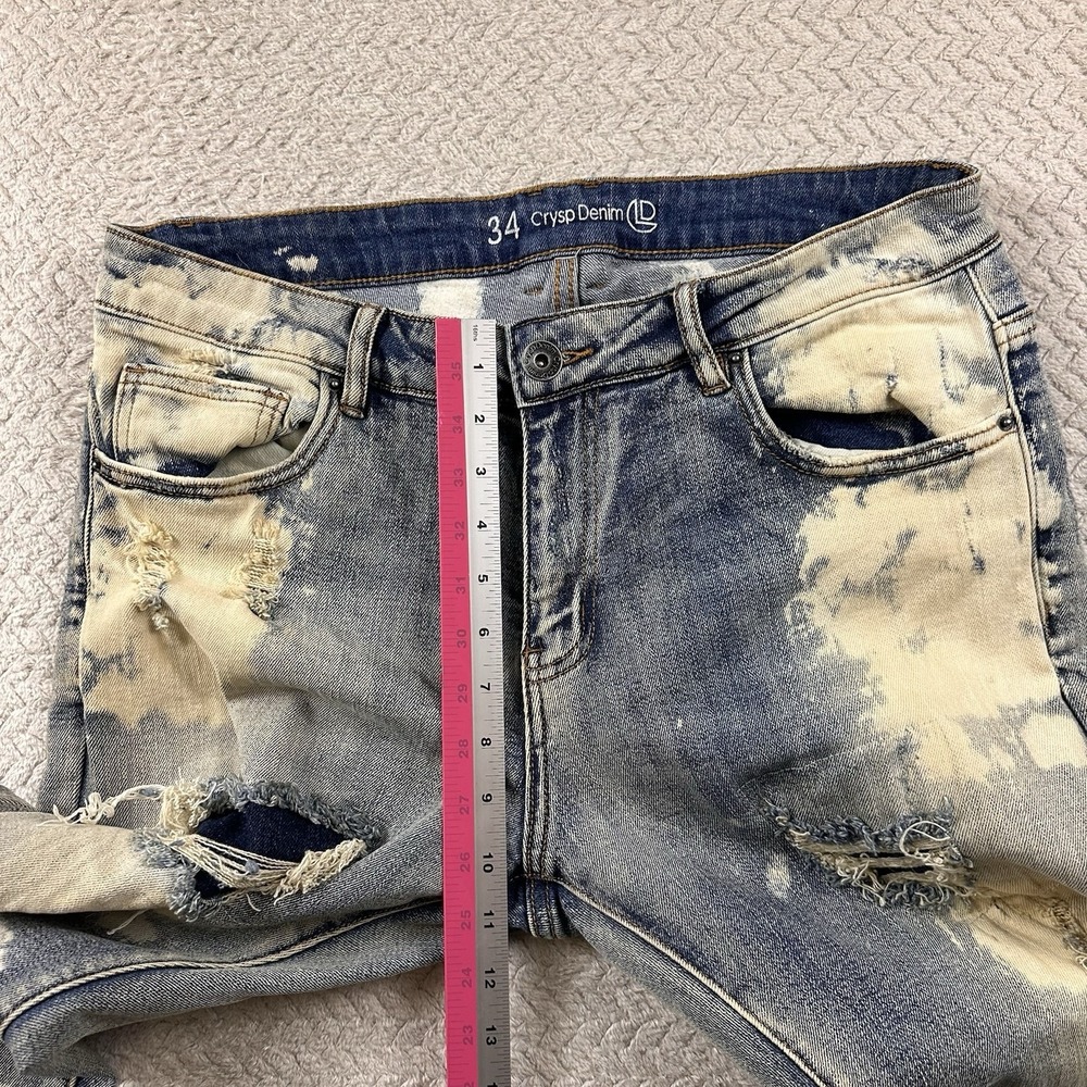 Crysp Denim Mens Jeans 34x34 Distressed Bleach Splatter Graffiti Moto Style Rock - Picture 11 of 15